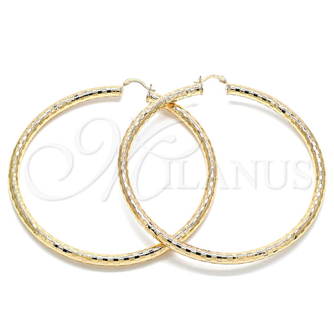 Oro Laminado Extra Large Hoop, Gold Filled Style Hollow Design, Diamond Cutting Finish, Golden Finish, 02.170.0308.90