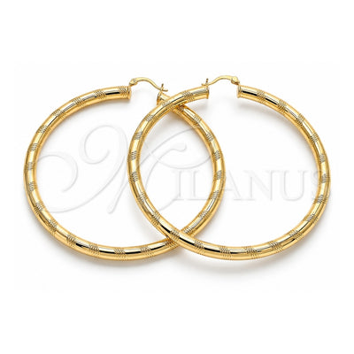 Oro Laminado Extra Large Hoop, Gold Filled Style Hollow Design, Diamond Cutting Finish, Golden Finish, 02.170.0309.80