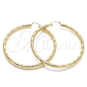 Gold Filled Hoop Earrings — Extra Large Hoop Hollow Design Diamond Cutting 02. — main product view — SKU 132813 | Oro Laminado aretes de aro — Extra Large Hoop Hollow diseño Diamond Cutting 02. — SKU 132813
