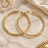 Oro Laminado Extra Large Hoop, Gold Filled Style Hollow Design, Diamond Cutting Finish, Golden Finish, 02.170.0309.90