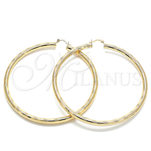 Gold Filled Hoop Earrings — Extra Large Hoop Hollow Design Diamond Cutting 02. — main product view — SKU 132814 | Oro Laminado aretes de aro — Extra Large Hoop Hollow diseño Diamond Cutting 02. — SKU 132814