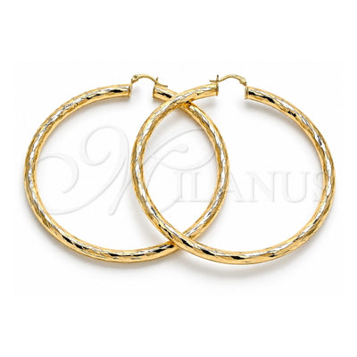 Oro Laminado Extra Large Hoop, Gold Filled Style Hollow Design, Diamond Cutting Finish, Golden Finish, 02.170.0311.80