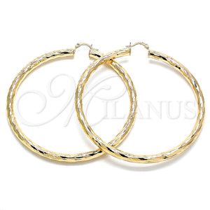 Gold Filled Hoop Earrings — Extra Large Hoop Hollow Design Diamond Cutting 02. — main product view — SKU 132817 | Oro Laminado aretes de aro — Extra Large Hoop Hollow diseño Diamond Cutting 02. — SKU 132817