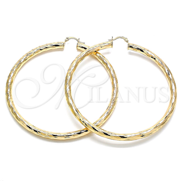 Gold Filled Hoop Earrings — Extra Large Hoop Hollow Design Diamond Cutting 02. — main product view — SKU 132817 | Oro Laminado aretes de aro — Extra Large Hoop Hollow diseño Diamond Cutting 02. — SKU 132817