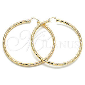 Gold Filled Hoop Earrings — Extra Large Hoop Hollow Design Diamond Cutting 02. — main product view — SKU 132818 | Oro Laminado aretes de aro — Extra Large Hoop Hollow diseño Diamond Cutting 02. — SKU 132818