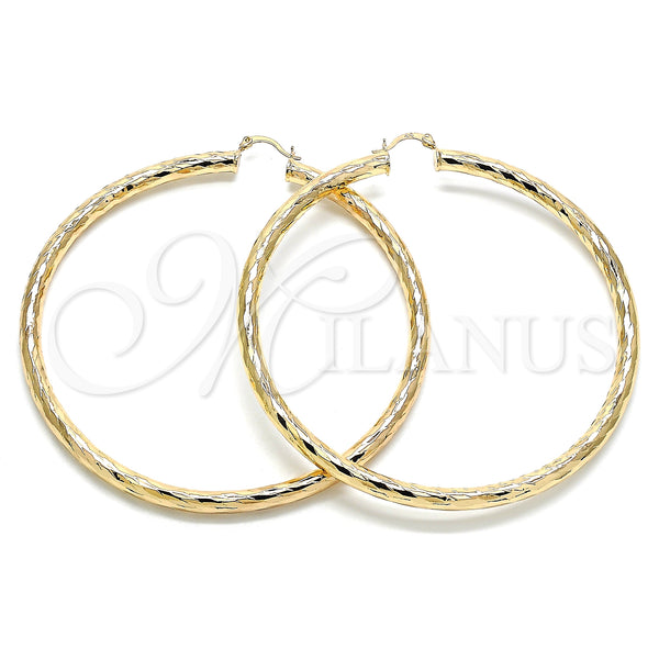 Gold Filled Hoop Earrings — Extra Large Hoop Hollow Design Diamond Cutting 02. — main product view — SKU 132818 | Oro Laminado aretes de aro — Extra Large Hoop Hollow diseño Diamond Cutting 02. — SKU 132818