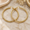 Oro Laminado Extra Large Hoop, Gold Filled Style Hollow Design, Diamond Cutting Finish, Golden Finish, 02.170.0313.80