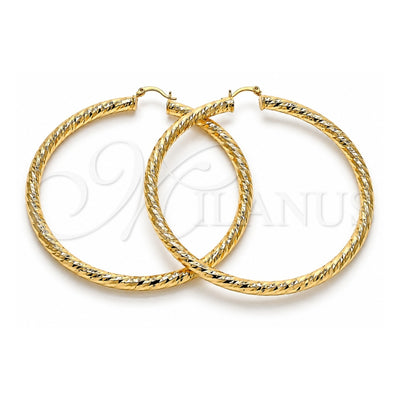 Oro Laminado Extra Large Hoop, Gold Filled Style Hollow Design, Diamond Cutting Finish, Golden Finish, 02.170.0313.80