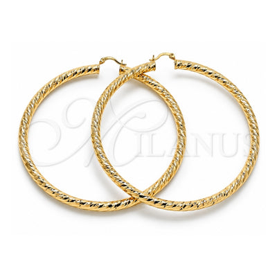 Oro Laminado Extra Large Hoop, Gold Filled Style Hollow Design, Diamond Cutting Finish, Golden Finish, 02.170.0313.90