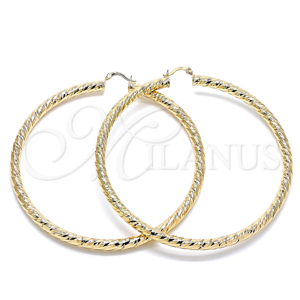 Gold Filled Hoop Earrings — Extra Large Hoop Hollow Design Diamond Cutting 02. — main product view — SKU 132822 | Oro Laminado aretes de aro — Extra Large Hoop Hollow diseño Diamond Cutting 02. — SKU 132822
