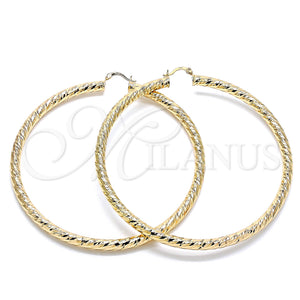Gold Filled Hoop Earrings — Extra Large Hoop Hollow Design Diamond Cutting 02. — main product view — SKU 132822 | Oro Laminado aretes de aro — Extra Large Hoop Hollow diseño Diamond Cutting 02. — SKU 132822