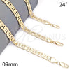 Oro Laminado Basic Necklace, Gold Filled Style Mariner Design, Polished, Golden Finish, 04.213.0187.24 (09 MM Thickness, 24 Inches Length)