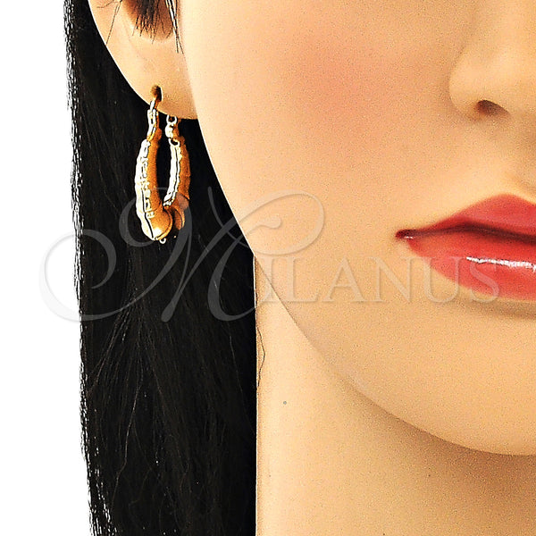 Gold Filled Hoop Earrings — Small Hoop Bamboo and Hollow Design Polished 02. — alternate product view — SKU 132864 | Oro Laminado aretes de aro — Small Hoop Bamboo and Hollow diseño pulido 02. — SKU 132864