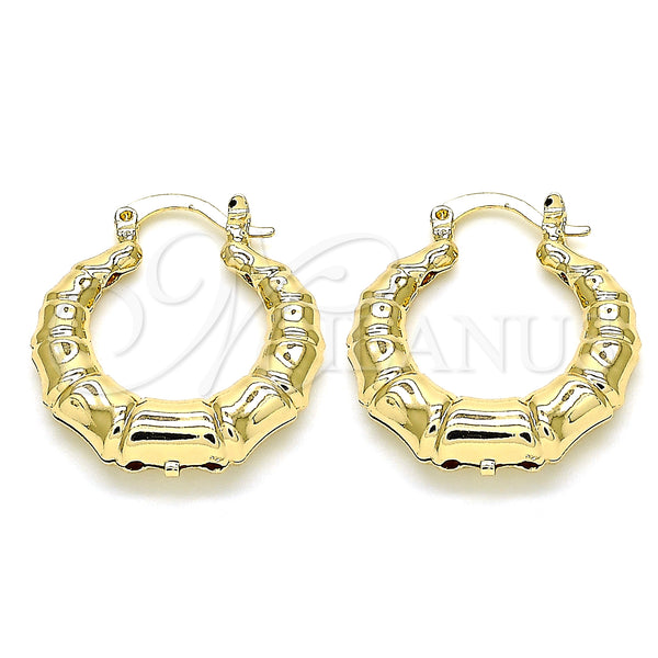 Gold Filled Hoop Earrings — Small Hoop Bamboo and Hollow Design Polished 02. — main product view — SKU 132864 | Oro Laminado aretes de aro — Small Hoop Bamboo and Hollow diseño pulido 02. — SKU 132864