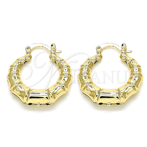 Gold Filled Hoop Earrings — Small Hoop Bamboo and Hollow Design Polished 02. — main product view — SKU 132864 | Oro Laminado aretes de aro — Small Hoop Bamboo and Hollow diseño pulido 02. — SKU 132864