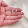 Oro Laminado Stud Earring, Gold Filled Style Puff Mariner Design, with White Micro Pave, Polished, Golden Finish, 02.63.2705