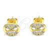 Oro Laminado Stud Earring, Gold Filled Style Puff Mariner Design, with White Micro Pave, Polished, Golden Finish, 02.63.2705