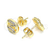 Oro Laminado Stud Earring, Gold Filled Style Puff Mariner Design, with White Micro Pave, Polished, Golden Finish, 02.63.2705