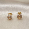 Oro Laminado Stud Earring, Gold Filled Style Puff Mariner Design, with White Micro Pave, Polished, Golden Finish, 02.63.2705