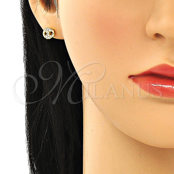 Gold Filled Ring — Stud Earring Puff Mariner Design with White Micro — alternate product view — SKU 132877 | Oro Laminado anillo — Stud Earring Puff Mariner diseño with blanco Micro — SKU 132877
