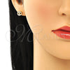Oro Laminado Stud Earring, Gold Filled Style Puff Mariner Design, with White Micro Pave, Polished, Golden Finish, 02.63.2706