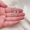 Oro Laminado Stud Earring, Gold Filled Style Puff Mariner Design, with White Micro Pave, Polished, Golden Finish, 02.63.2706
