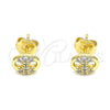 Oro Laminado Stud Earring, Gold Filled Style Puff Mariner Design, with White Micro Pave, Polished, Golden Finish, 02.63.2706