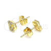 Oro Laminado Stud Earring, Gold Filled Style Puff Mariner Design, with White Micro Pave, Polished, Golden Finish, 02.63.2706