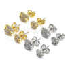 Oro Laminado Stud Earring, Gold Filled Style Puff Mariner Design, with White Micro Pave, Polished, Golden Finish, 02.63.2706