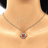 Oro Laminado Earring and Pendant Adult Set, Gold Filled Style Heart Design, with Garnet and White Cubic Zirconia, Polished, Golden Finish, 10.210.0119
