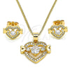 Oro Laminado Earring and Pendant Adult Set, Gold Filled Style Heart Design, with White Cubic Zirconia, Polished, Golden Finish, 10.210.0119.1