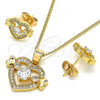 Oro Laminado Earring and Pendant Adult Set, Gold Filled Style Heart Design, with White Cubic Zirconia, Polished, Golden Finish, 10.210.0119.1