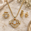 Oro Laminado Earring and Pendant Adult Set, Gold Filled Style Heart Design, with White Cubic Zirconia, Polished, Golden Finish, 10.210.0119.1