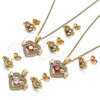 Oro Laminado Earring and Pendant Adult Set, Gold Filled Style Heart Design, with Multicolor Cubic Zirconia, Polished, Golden Finish, 10.210.0119.2