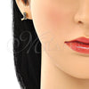 Oro Laminado Earring and Pendant Adult Set, Gold Filled Style Bird and Heart Design, with Black Micro Pave, Polished, Golden Finish, 10.210.0120