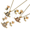 Oro Laminado Earring and Pendant Adult Set, Gold Filled Style Bird and Heart Design, with Garnet and Black Micro Pave, Polished, Golden Finish, 10.210.0120.2