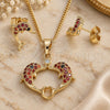 Oro Laminado Earring and Pendant Adult Set, Gold Filled Style Dolphin Design, with Garnet and Black Micro Pave, Polished, Golden Finish, 10.210.0121.1