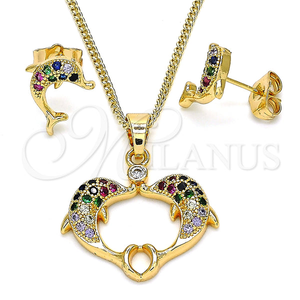 Gold Filled Ring — Earring and Pendant Adult Set Dolphin Design with — main product view — SKU 132889 | Oro Laminado anillo — Earring and Pendant Adult Set Dolphin diseño with — SKU 132889