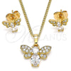 Oro Laminado Earring and Pendant Adult Set, Gold Filled Style Bee Design, with White Cubic Zirconia and White Micro Pave, Polished, Golden Finish, 10.210.0122