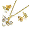 Oro Laminado Earring and Pendant Adult Set, Gold Filled Style Bee Design, with White Cubic Zirconia and White Micro Pave, Polished, Golden Finish, 10.210.0122