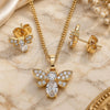 Oro Laminado Earring and Pendant Adult Set, Gold Filled Style Bee Design, with White Cubic Zirconia and White Micro Pave, Polished, Golden Finish, 10.210.0122