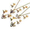 Oro Laminado Earring and Pendant Adult Set, Gold Filled Style Bee Design, with White Cubic Zirconia and White Micro Pave, Polished, Golden Finish, 10.210.0122