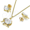 Oro Laminado Earring and Pendant Adult Set, Gold Filled Style Elephant Design, with White Cubic Zirconia and White Micro Pave, Polished, Golden Finish, 10.210.0125