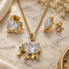 Oro Laminado Earring and Pendant Adult Set, Gold Filled Style Elephant Design, with White Cubic Zirconia and White Micro Pave, Polished, Golden Finish, 10.210.0125