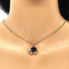 Oro Laminado Earring and Pendant Adult Set, Gold Filled Style Elephant Design, with Black Cubic Zirconia and White Micro Pave, Polished, Golden Finish, 10.210.0125.1
