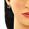 Oro Laminado Earring and Pendant Adult Set, Gold Filled Style Elephant Design, with Black Cubic Zirconia and White Micro Pave, Polished, Golden Finish, 10.210.0125.1