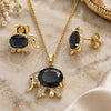 Oro Laminado Earring and Pendant Adult Set, Gold Filled Style Elephant Design, with Black Cubic Zirconia and White Micro Pave, Polished, Golden Finish, 10.210.0125.1