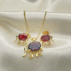 Oro Laminado Earring and Pendant Adult Set, Gold Filled Style Elephant Design, with Garnet Cubic Zirconia and White Micro Pave, Polished, Golden Finish, 10.210.0125.2