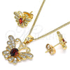 Oro Laminado Earring and Pendant Adult Set, Gold Filled Style Butterfly Design, with Garnet Cubic Zirconia and White Micro Pave, Polished, Golden Finish, 10.210.0128.2
