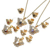Oro Laminado Earring and Pendant Adult Set, Gold Filled Style Butterfly Design, with Garnet Cubic Zirconia and White Micro Pave, Polished, Golden Finish, 10.210.0128.2
